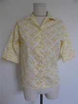VTG NOS 60s Blouse Yellow Paisley Print 32 S XS Short Sleeve Button Down Summer - £15.65 GBP