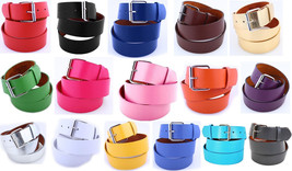 Belt Plain Leather New Snap-On Removable Roller Buckle Solid Unisex Mens... - £5.55 GBP