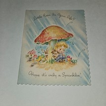 VTG Get Well Greeting Card Boy Mushroom Rain Animal Scalloped Edges Harr... - £11.64 GBP