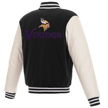 NFL Minnesota Vikings Reversible Fleece Jacket PVC Sleeves Embroidered Logos - £110.12 GBP