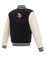 NFL Minnesota Vikings Reversible Fleece Jacket PVC Sleeves Embroidered L... - £109.70 GBP