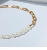 Brass With 18K Gold Natural Baroque Pearl Necklace Women Jewelry Designer T Show - £62.63 GBP