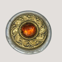 Metal Button Antique Vintage Ornate Amber Gemstone Intricate Gold Silver... - $48.81