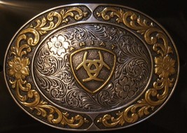 Ariat® Oval Engraved Silver &amp; Gold tone Belt Buckle A37020 - £19.98 GBP