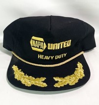 Vtg NAPA Auto United Heavy Duty Hat Black Gold Scrambled Eggs With Leather Strap - £9.40 GBP