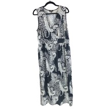 Elementz Woman Maxi Dress Sleeveless V Neck Paisley Black White 1X - $14.49