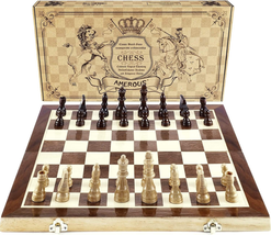 AMEROUS Chess Set, 15&quot;X15&quot; Folding Magnetic Wooden Standard Chess Game Board Set - £28.05 GBP