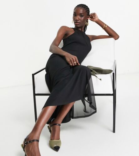 Topshop ribbed jersey mesh mix midi dress in black. Size 4-6. NWOT. 12 - $24.74