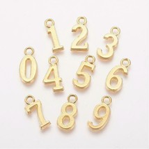 10 Number Charms Gold Tone Assorted Pendants Numeral Pendants 15mm - £2.65 GBP