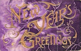 NEW YEAR GREETINGS-BOLD PURPLE &amp; GOLD COLORS POSTCARD c1909 - £6.80 GBP