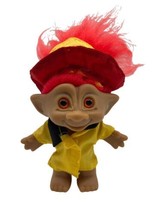 Ace Novelty Treasure Troll Fire Chief Toy Rubber Doll 4&quot; Body Red Hair Eyes - £7.99 GBP