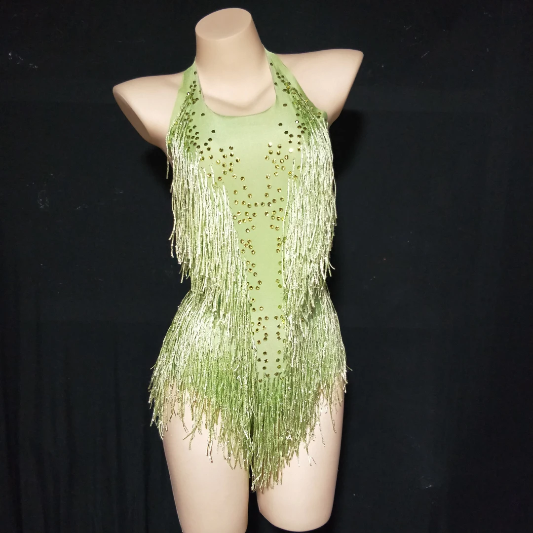 Sparkly Rhinestones Tel Leotard Nightclub Dance DS Show Stage Wear Stretch Bodys - £135.04 GBP