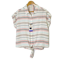 Weatherproof Women&#39;s L Washable Linen S/S Tie &amp; Button Front Blouse Shir... - $22.49
