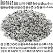 500 Pcs Bracelet Spacer Beads, Silver Bulk Random Styles Loose Spacer Metal Char - £19.01 GBP