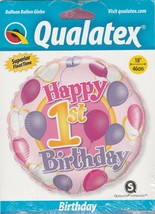 1st Birthday Balloon &amp; Hearts Mylar Foil Balloon by Qualatex 18&quot; - $4.94
