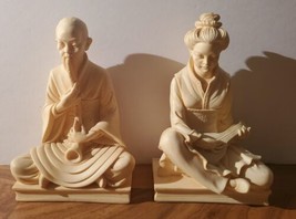 A. Giannelli Alabaster Statue Lot Of 2 Asian Man &amp; Woman  E&amp;R Italy Signed - £52.12 GBP