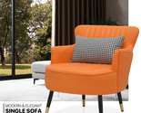 Accent Chair Orange Pu Leather Single Sofa Upholstered Armchair W/Lumbar... - £180.31 GBP