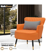 Accent Chair Orange Pu Leather Single Sofa Upholstered Armchair W/Lumbar... - £158.94 GBP