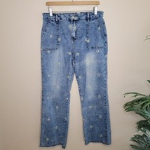 Polagram | Daisy Flower Embroidered Wide Leg Jeans, womens size large - $42.57