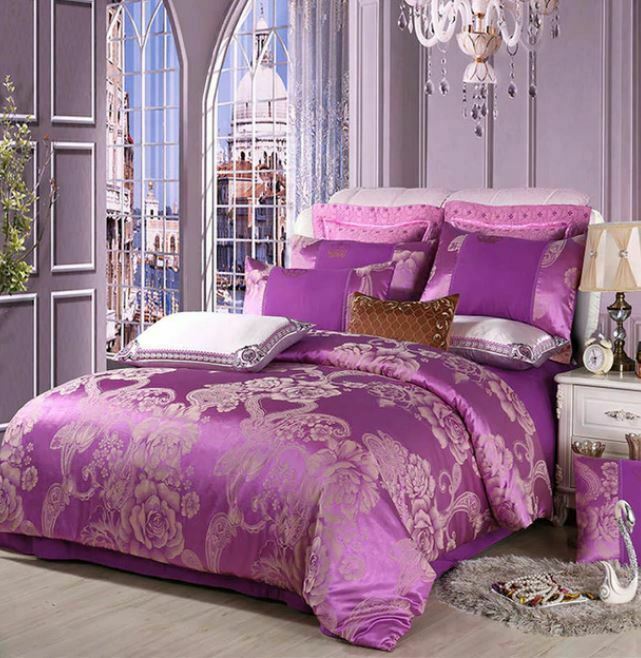 4pc. Luxury Palace Crown Purple Tribute Silk Twin Queen King Duvet Cover Set - $151.45 - $167.21