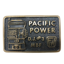 VTG Pacific Power DJ 3 MBF Solid Brass Belt Buckle Electrical Workers 1985 - £40.58 GBP