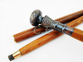Brass Designer Antique Style Cane Walking Stick Vintage Cat head handle cane - £28.02 GBP