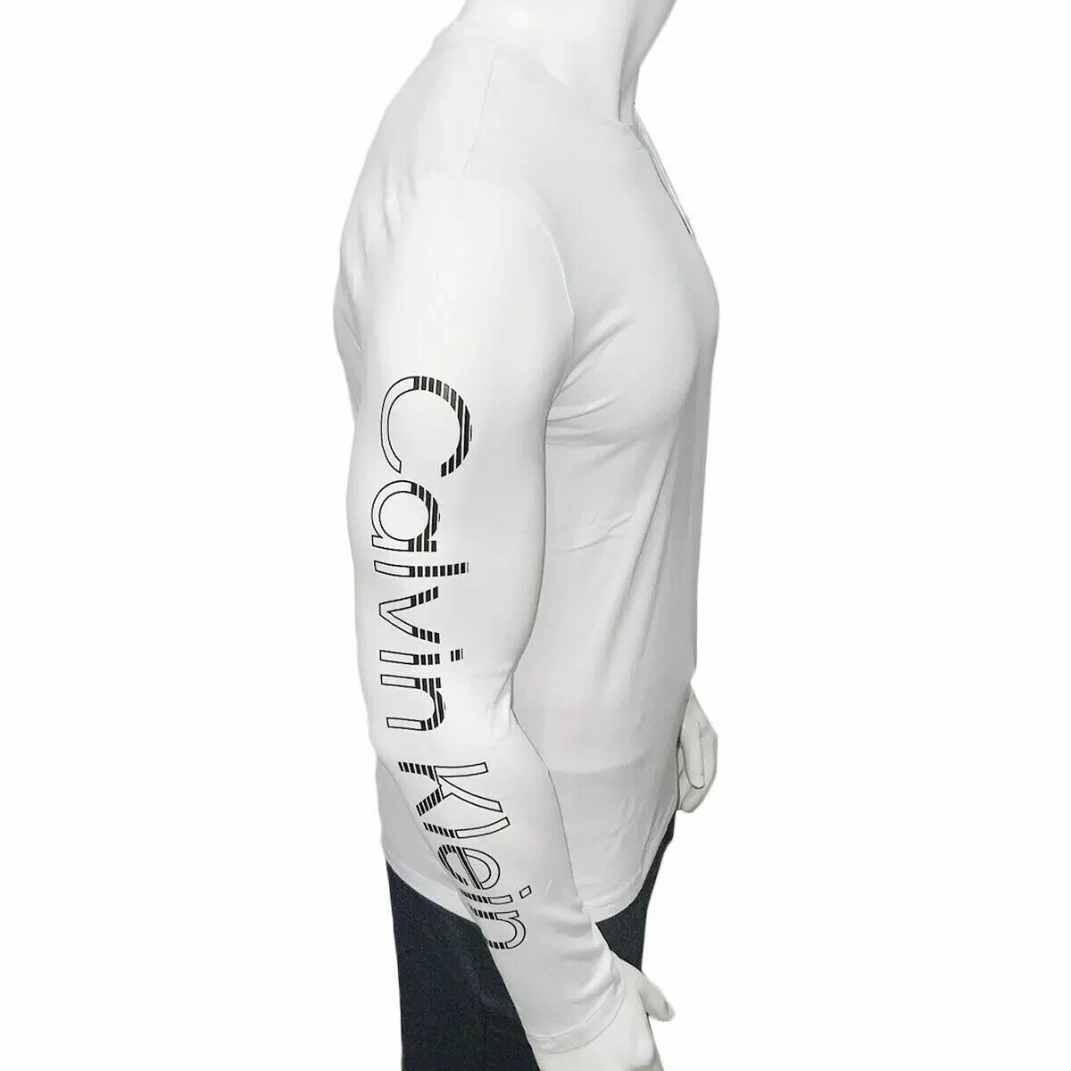 NWT CALVIN KLEIN MSRP $59.99 MEN&#39;S WHITE CREW NECK LONG SLEEVE T-SHIRT S... - $25.49