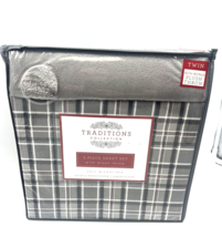 Traditions Collections 4-PIECE Sheet Set With Plush THROW- Twin, Plaid Gray - £17.91 GBP