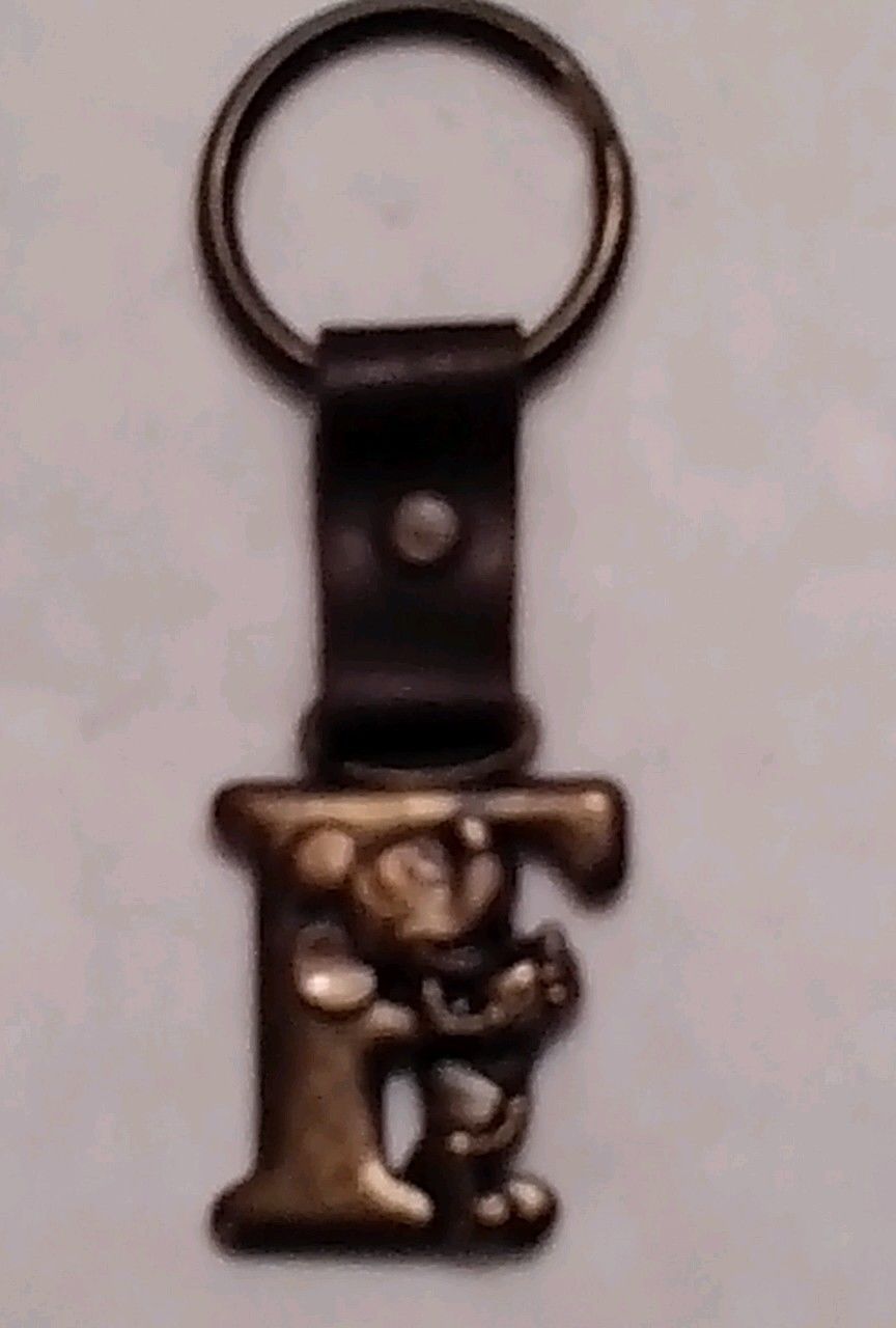 Vintage Disney, Collectable Micky Mouse, Brass Letter &quot;F&quot;  Key Chain, Ring - $4.99