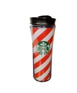 Starbucks Red &amp; White Striped Christmas Travel Mug Cup Tumbler 16oz Plas... - £9.33 GBP