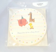 Baby Shower Invitations Cards Envelopes 10 Boy Girl Elephant Giraffe Duck Circle - £4.49 GBP