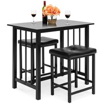 Dining Table Set 3-PC Counter Height 2 Stools Space-Saving Padded Black Kitchen - £166.22 GBP