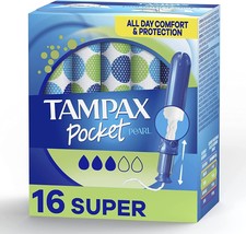 Tampax Pocket Pearl Tampons Super Absorbency w/ LeakGuard Braid, Unscented 16ct - £9.76 GBP