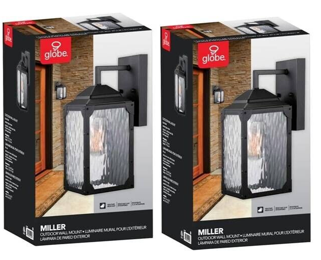 Wall Sconce Outdoor-Downlight Black, Globe Electric 44216 Miller (2-Pack) - $98.99