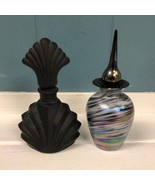 Lot of 2 perfume bottles Small Iridescent Carnival Art Glass + black fro... - £35.82 GBP