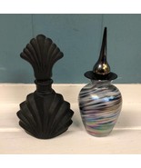 Lot of 2 perfume bottles Small Iridescent Carnival Art Glass + black fro... - $45.54