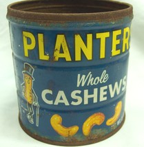 Vintage PLANTERS Whole Cashews 4&quot; Metal 13 oz Tin Can Antique Food Kitchen - $14.85