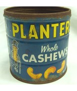 Vintage PLANTERS Whole Cashews 4&quot; Metal 13 oz Tin Can Antique Food Kitchen - $273.89 MXN