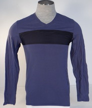 Guess Indigo Blue &amp; Black V Neck Long Sleeve Tee T Shirt Mens NWT - £47.12 GBP