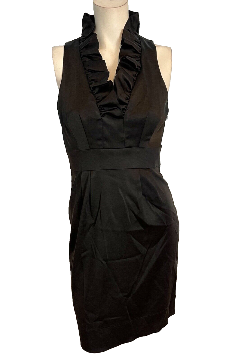 Taylor Black Satin V Neck Sleeveless Lined Dress Size 2 - $56.99