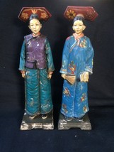 Vintage pair of art resin chinese woman beautiful dressed - $118.81