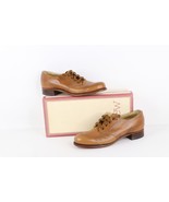 NOS Vintage 90s Womens 7.5 3A Chunky Heel Leather Wingtip Shoes Camel Br... - $128.88 CAD