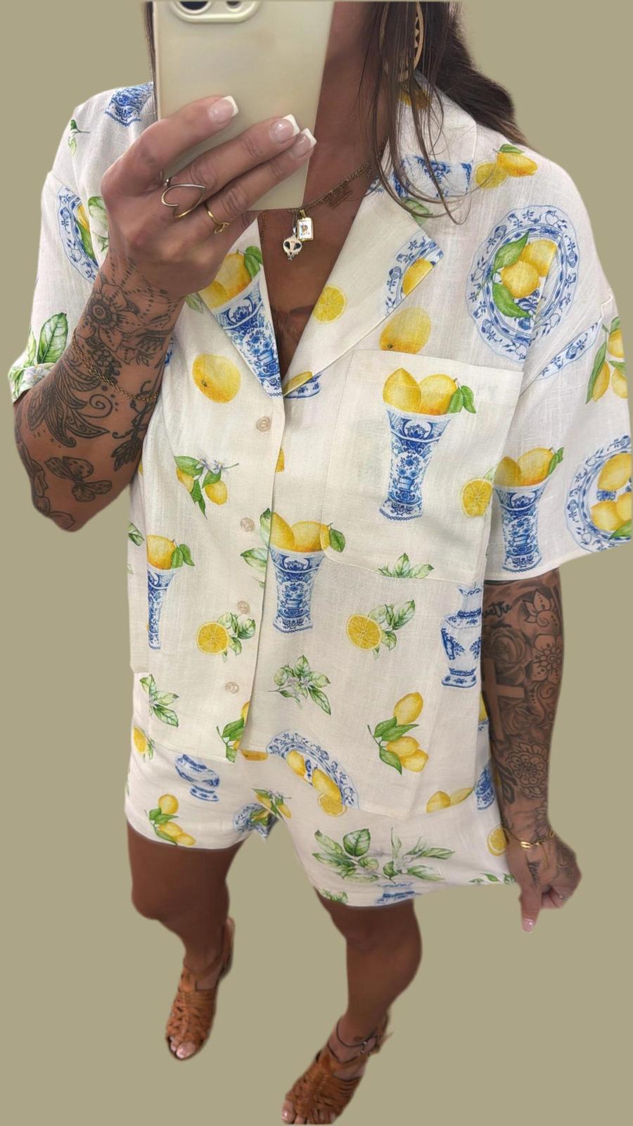 Flat White Lucy Lemon Short Sleeve Button Down Top Size XS/S - $67.32