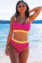 Rose Color Block Ribbed Bikini Swimwear Size Medium - £17.15 GBP