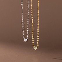 Fine jewelry 925 silver necklaces mini little love heart zircon gold plated neck - £22.38 GBP