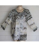 Chico&#39;s Zenergy 2 L 12 Gray Tan White Animal Paisley Print Zip Front Jacket - $16.83