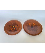 Vintage Hand Painted “Turtle God” &amp; Crab Panama Wood Plate Lot 2 - $423.28 MXN