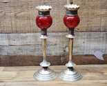 Italy Candlestick Holder Pair - Metal &amp; Glass Italian Art - READ DESCRIP... - $27.59