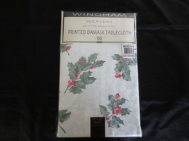 NIP WINDHAM WEAVERS Cotton/Poly HOLLY POINSETTIA DAMASK TABLECLOTH--60&quot;x... - £11.80 GBP