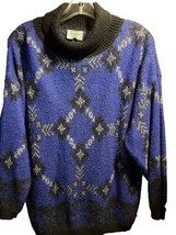 Benetton Vintage L 46 US Blue Argyle Long Sleeve Acrylic Mohair Nylon Sw... - $49.49